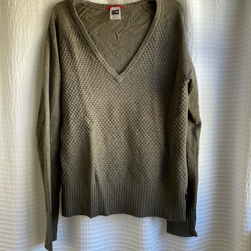 The North Face Wool Sweater V-Neck Womens Medium Olive Green